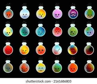 Potions set. Halloween icons Black background. Vector fantasy and fairy tales objects set