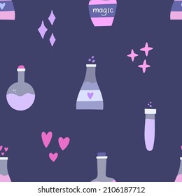 Potions and sparkles seamless repeat vector pattern