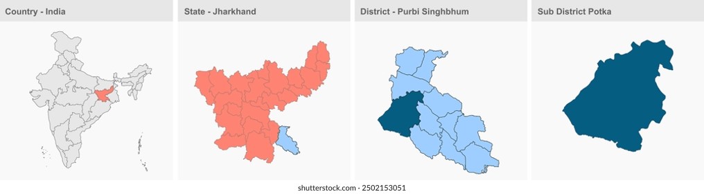 Potka mapa, Purbi Singhbhum Distrito, Jharkhand estado, República de India, Gobierno de Jharkhand, territorio indio, India oriental, política, pueblo, turismo