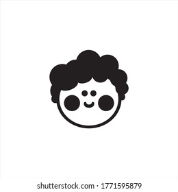 Potrait, avatar of a cute ruddy boy with curly hair. Icon vector illustration isolated white background.