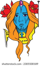 Potrait of Cyborg lady with flower