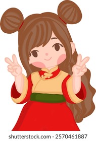 a potrait of girl wearing chinese new year dress or outfit illustration