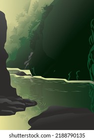 Potrait Nature. Cute vector illustration of landscape natural background, village, forest and trees. Drawings from the hand of summer and spring