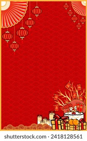 potrait red chinese lunar new year background with corner ornament, sweet chinese lunar new year potrait background
translation : wealth or good fortune, good luck wealth and long life for celebration