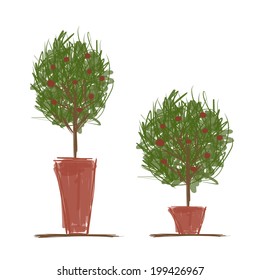 Pots with green tree for your design