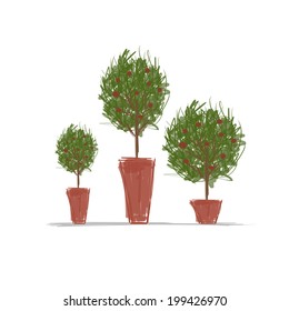 Pots with green tree for your design