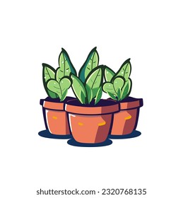 pots with house plants in cartoon style on an isolated white background
