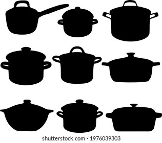 Pots for the kitchen in the set. Vector image.
