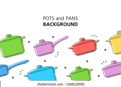 Pots and pans background. isolated on white background