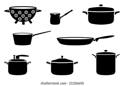 Pots and pans black and white silhouettes