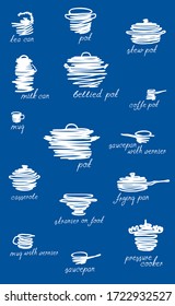 Pots and pans - set of cookware illustrations