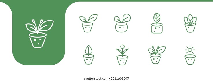 Vector de diseño de conjunto de iconos de línea de jardín de plantas de macetas 