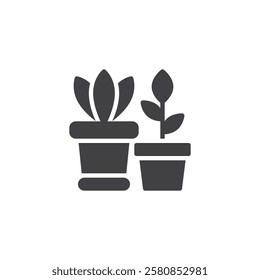 Pots with plants vector icon. filled flat sign for mobile concept and web design. Herbs growing in pots glyph icon. Symbol, logo illustration. Vector graphics