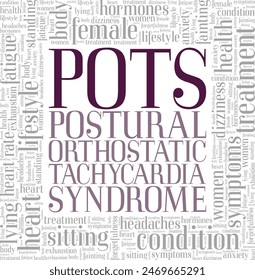 POTS Postural Orthostatic Tachycardia Syndrome word cloud conceptual design isolated on white background.