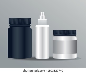 pots products and splash bottle branding isolated icons vector illustration design