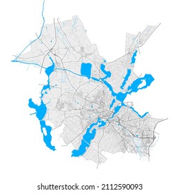 Potsdam, Brandenburg, Germany high resolution vector map with city boundaries and editable paths. White outlines for main roads. Many detailed paths. Blue shapes and lines for water.
