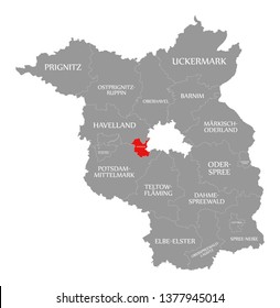 Potsdam county red highlighted in map of Brandenburg Germany