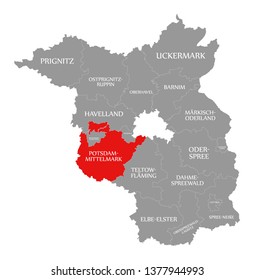 Potsdam-Mittelmark county red highlighted in map of Brandenburg Germany