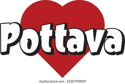 Pottava Stadt ​​Text mit rotem Herz geeignet für Logo oder Design