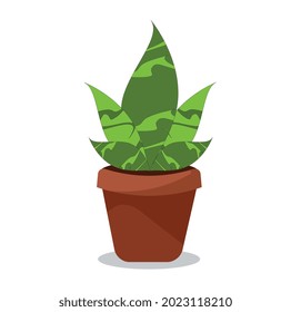 A potted aloe flower drawn in a vector, a ready-made illustration on a white background in a children's style.