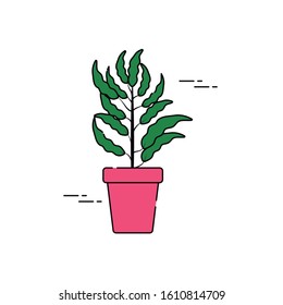 potted branch leaves plants flat fill vector illustration