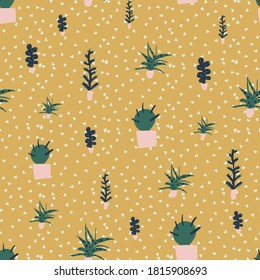 Plantas de cactus sin fisuras de patrón vectorial. Diseño de impresión superficial para telas, papel de papelería, papel de chatarra, envoltura de regalo, fondos, textiles y embalaje.