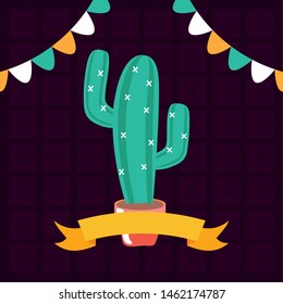 potted cactus celebration viva mexico vector illustration