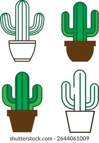 Potted Cactus Color Vector Design Collection