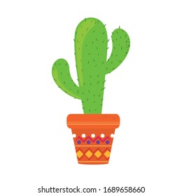 potted cactus decoration. Cinco de Mayo mexican celebration vector illustration, flat style icon.