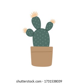 Potted cactus for decoration of a cozy Scandinavian-style apartment. Flat style concept, vector illustration, white isolated background.