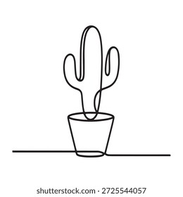 Cactus en maceta dibujado en una sola línea continua.