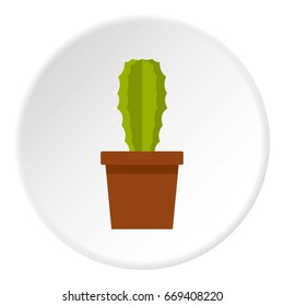 Potted cactus icon in flat circle isolated on white vector illustration for web