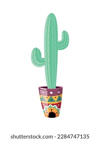 Potted cactus in mexican style flat vector illustration