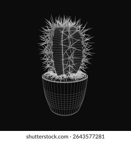Potted cactus in a neutral-toned pot stands out against a sleek black background. The 3D-rendered plant features realistic textures and sharp spines for a lifelike appearance.