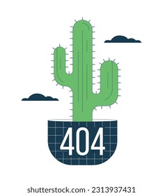 Potted cactus plant in clouds error 404 flash message. Wild west. Succulent houseplant. Empty state ui design. Page not found popup cartoon image. Vector flat illustration concept on white background