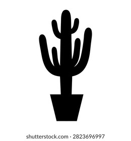 Potted Cactus Plant Silhouette Vector Illustration