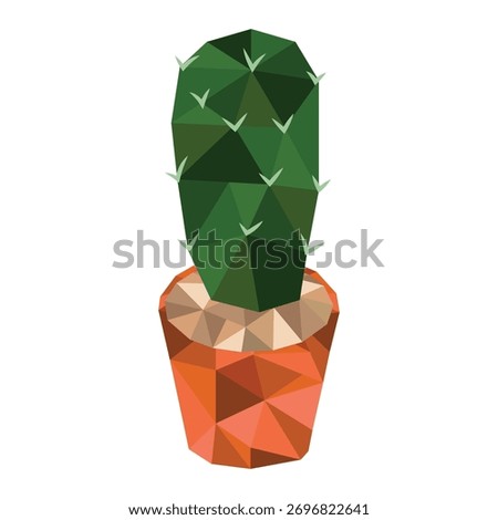 Potted cactus in a polygonal style isolated on a white background. Vector illustration of a green cactus with needles in an abstract style.