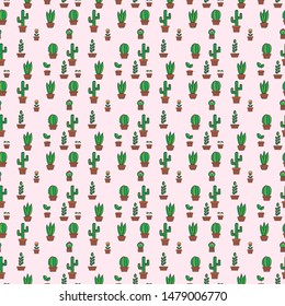 potted cactus, seamless vector pattern