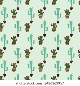 Potted Cactus Seamless Vector Pattern Design