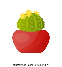 Potted cactus vector illustration. Cartoon drawing of cactus in pot isolated on white background. Nature, decoration, gardening concept