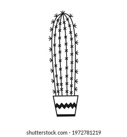 Potted cactus Vector outline illustration drawings on a white background