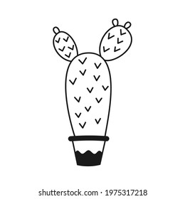 Potted cactus Vector outline illustration drawings on a white background