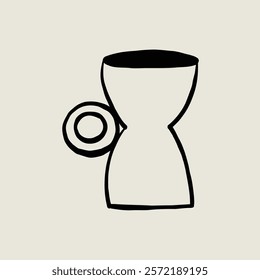 Potted Ceramic Tea Mug. Coffee Cup Sketch Black Line Symbol. Stylized Whimsical Hand Drawn Vector Element Decor