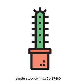 potted flat cactus icons abstract