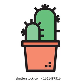 potted flat cactus icons abstract