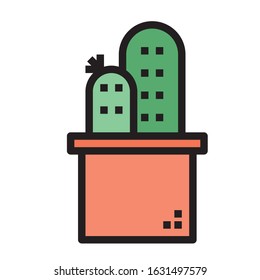 potted flat cactus icons abstract