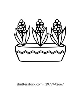 Potted flower doodle hand drawn outline icon or symbol. Decorative potted house plant sketch