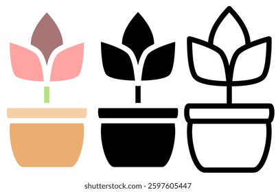 potted flower icon, simple flat style, illustration, logo sign symbol pictogram template, for ui or ux isolated on white for mobile app, editable