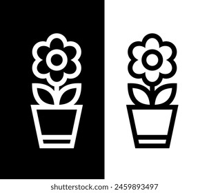Potted flower icon. Symbol of nature or beauty. Attribute of spring, summer or apartment interior.