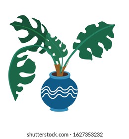 potted potted flower, palm tree, vector illustration isolated on white background